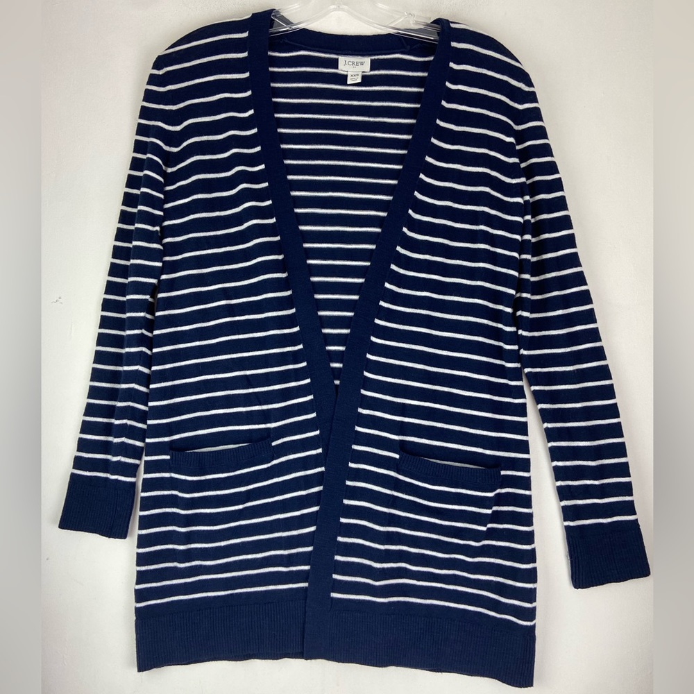 J Crew Navy Blue White Striped cardigan Sweater Size XXS (590)